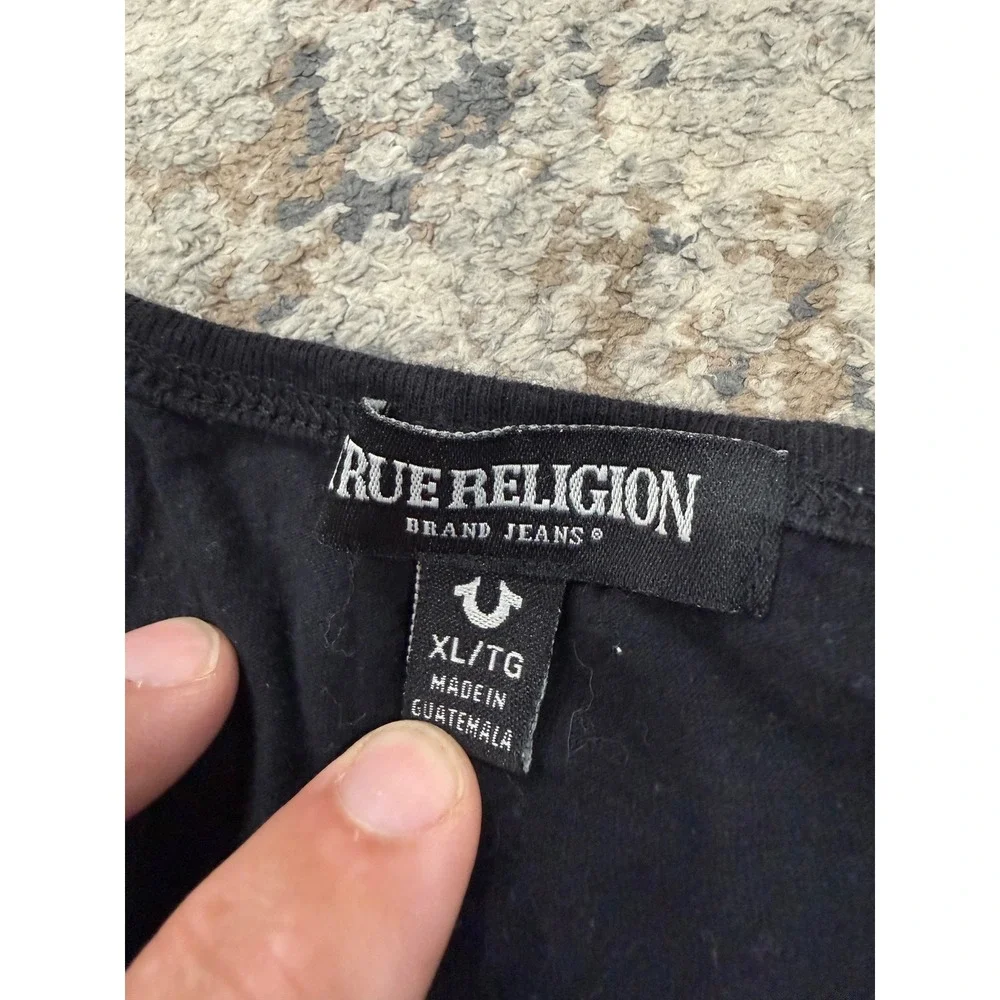 True Religion Mens Black Buddha Guitar Graphic Tank Top Horseshoe Logo XL